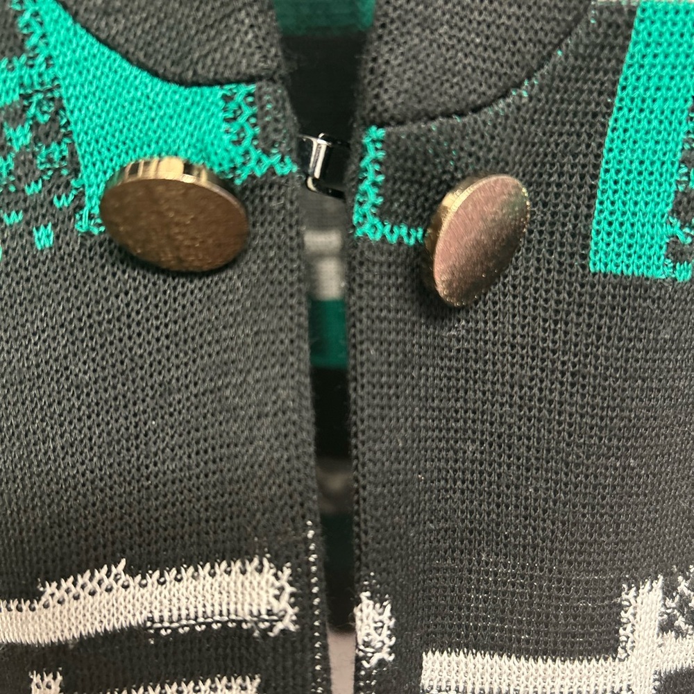 Ming Wang Black and Green Knit Cardigan - Picture 2 of 14